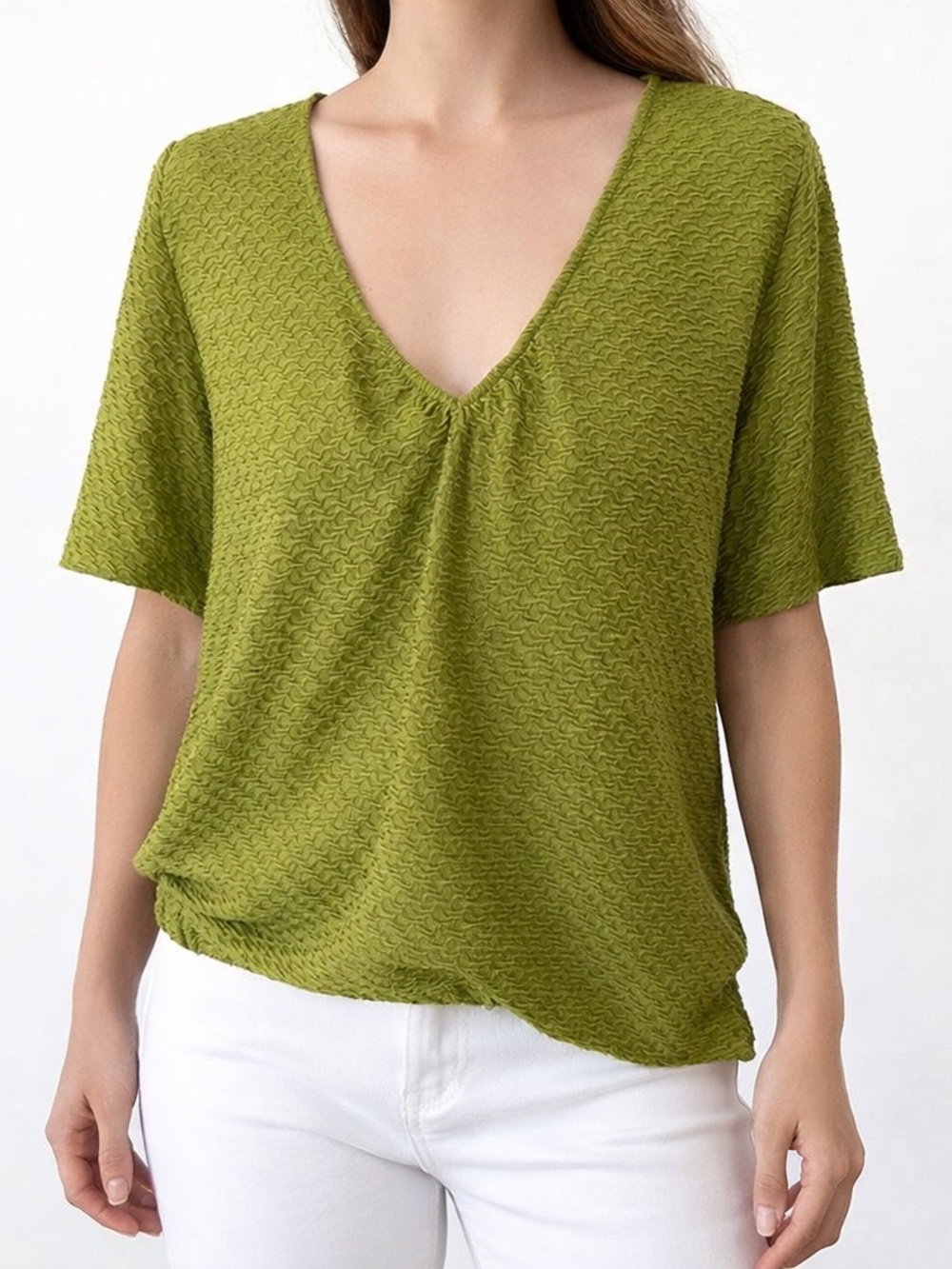 Sunday in Brooklyn Green Elasticized Textured Tee Approx. Size Medium